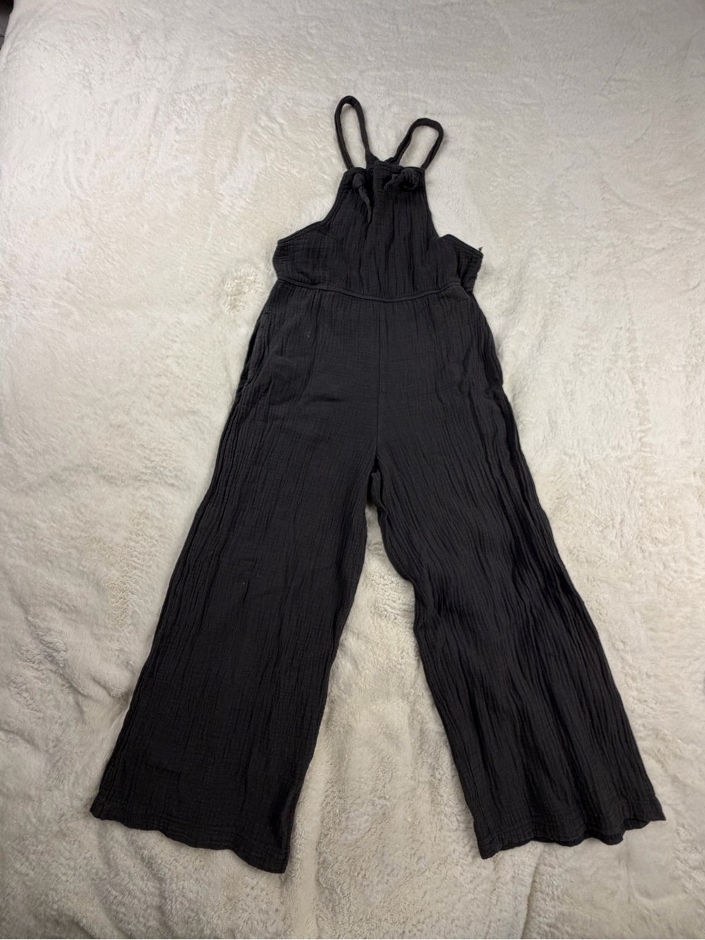 Franki by Francesca gray Textured Wide-Leg Romper with Adjustable Straps YM